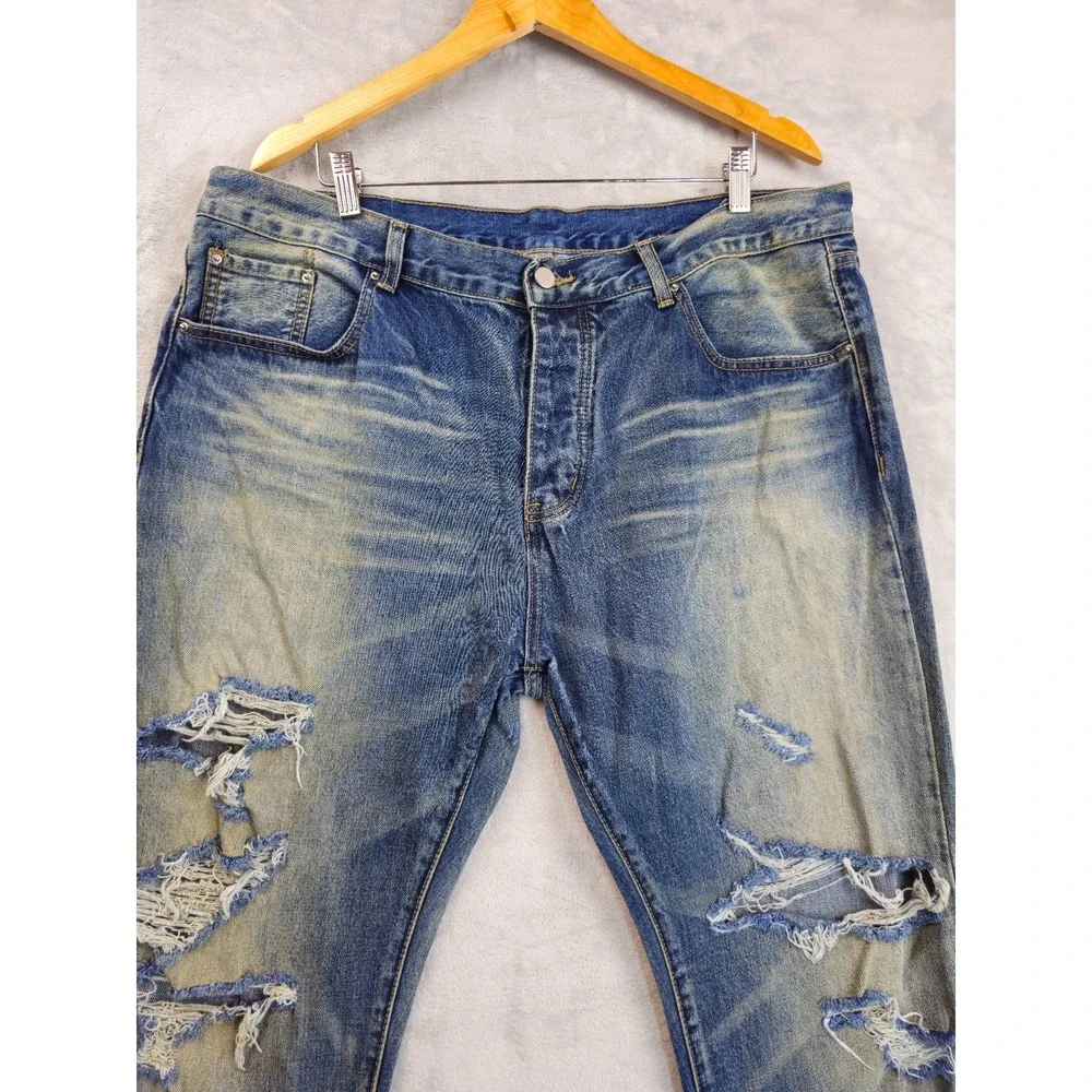 MNML Distressed Blue Men's Denim Jeans Size 40x31.5 Button Fly